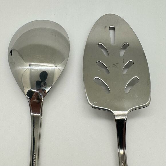 Estia Stainless Serving Set Large Spoon Pierced Spatula Pie Server Floral Motif - Picture 5 of 7